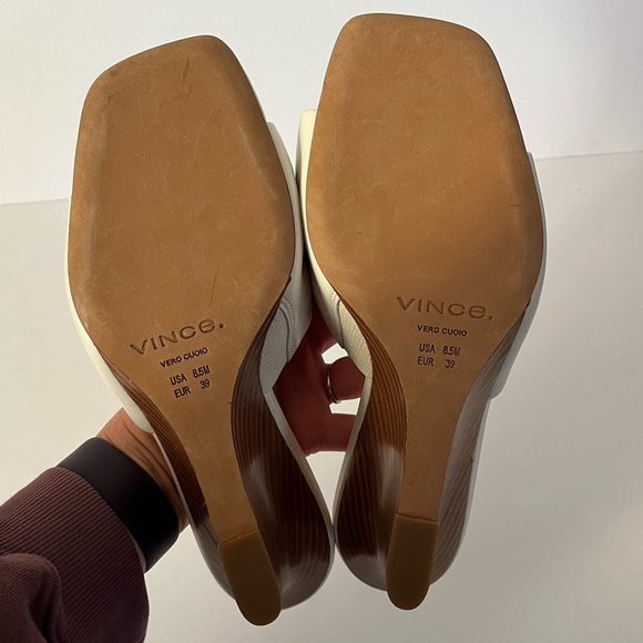 Vince Womens Pia Tan Leather Slide Slip On Wedge Sandals Shoes Size 8.5 - Picture 6 of 8